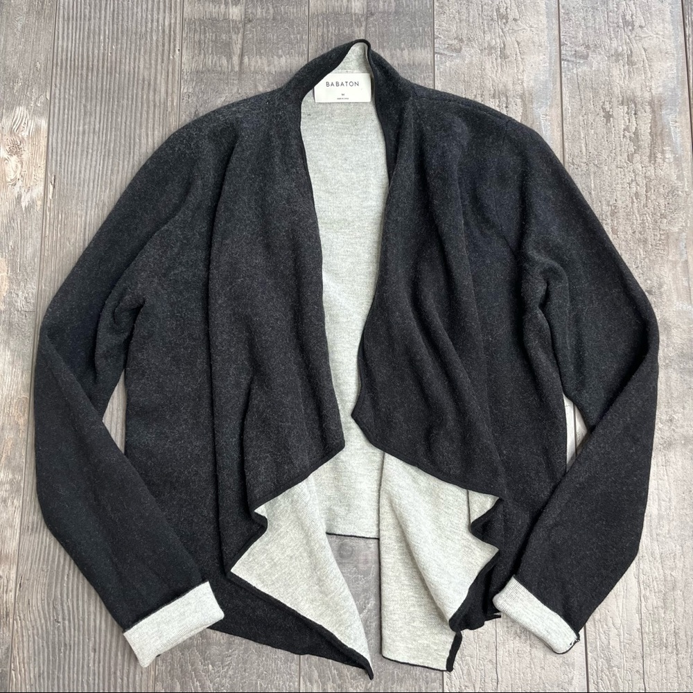 Aritzia Black & Light Gray Reversible Open-Front Cardigan Sweater